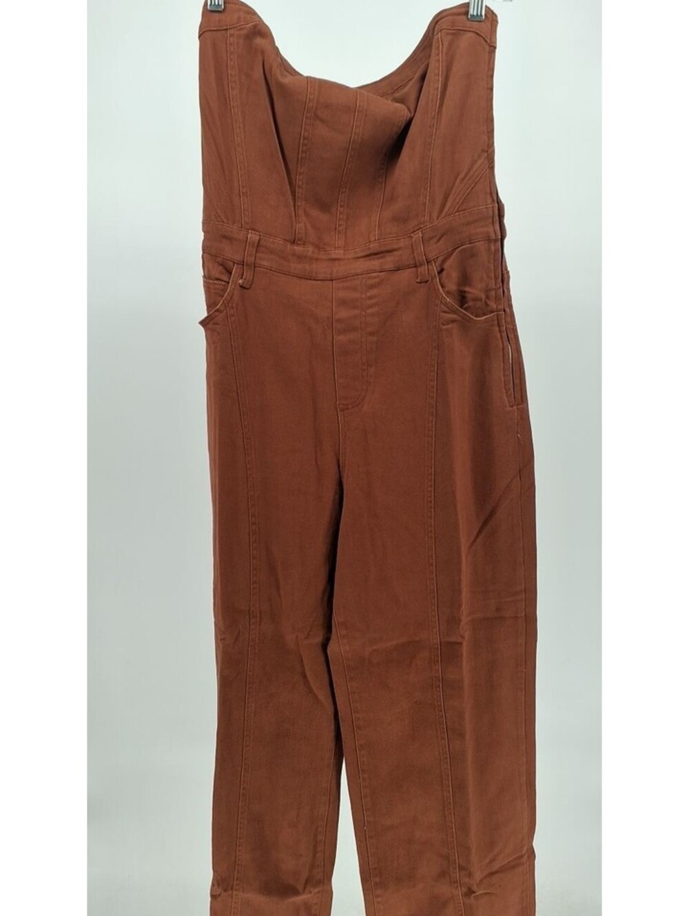 Chic Brown Tube Top Wide Leg Jumpsuit Strapless Corset Bodice One Piece L